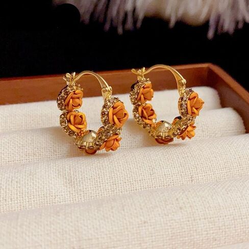 Rose Flower Hoop Earrings for Women Trendy Hypoallergenic 925 Sterling Silver Post in Saudi Arabia