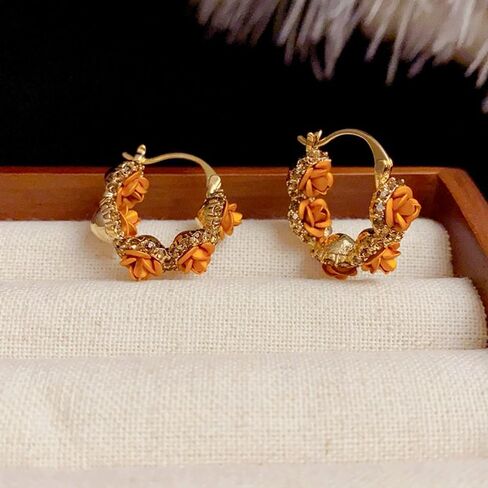Rose Flower Hoop Earrings for Women Trendy Hypoallergenic 925 Sterling Silver Post in Saudi Arabia