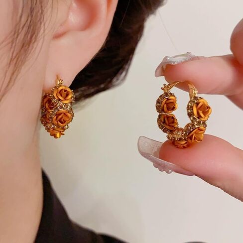 Rose Flower Hoop Earrings for Women Trendy Hypoallergenic 925 Sterling Silver Post in Saudi Arabia