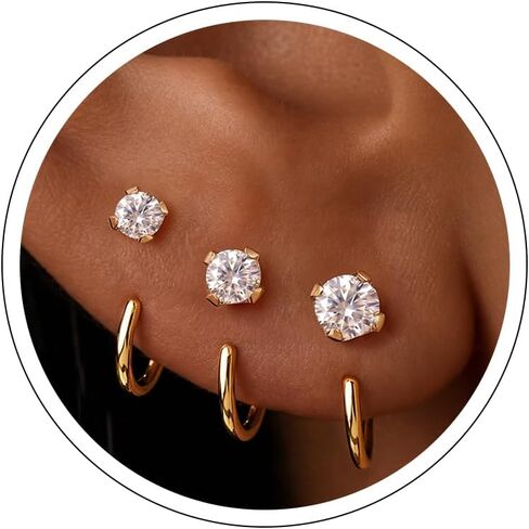 Backless Small Half Hoop Earrings, 4 Pairs Open J Hoop Stud Earring Stacks for Women Non Tarnish , Cartilage Helix Lightweight Hypoallergenic Sleep Earrings for Sensitive Ears, Long‑Nail Friendly S925 Sterling Silver Plated & 14K Gold Plated, in Saudi Arabia