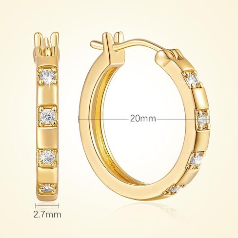 14K Gold Hoop Earrings for Womens Hoops Earrings Small Gold Hoop Earring with Cubic Zirconia Stones 14K Hoops Earring 20/25mm in Saudi Arabia