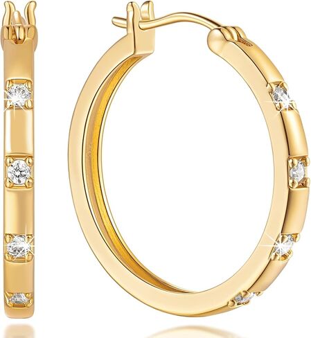 14K Gold Hoop Earrings for Womens Hoops Earrings Small Gold Hoop Earring with Cubic Zirconia Stones 14K Hoops Earring 20/25mm in Saudi Arabia