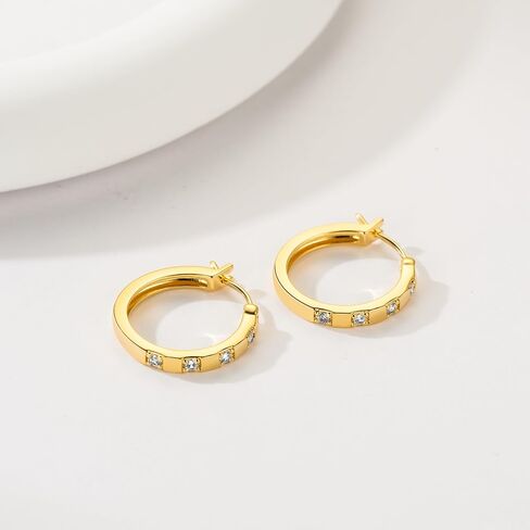 14K Gold Hoop Earrings for Womens Hoops Earrings Small Gold Hoop Earring with Cubic Zirconia Stones 14K Hoops Earring 20/25mm in Saudi Arabia