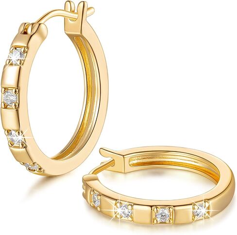 14K Gold Hoop Earrings for Womens Hoops Earrings Small Gold Hoop Earring with Cubic Zirconia Stones 14K Hoops Earring 20/25mm in Saudi Arabia
