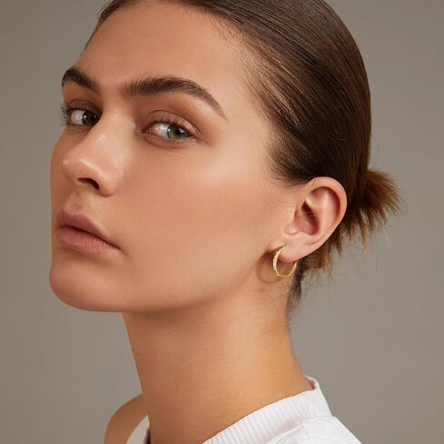 14K Gold Hoop Earrings for Womens Hoops Earrings Small Gold Hoop Earring with Cubic Zirconia Stones 14K Hoops Earring 20/25mm in Saudi Arabia