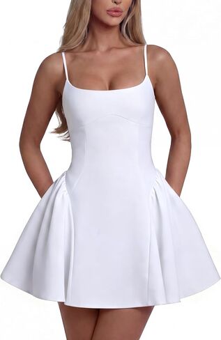 YMDUCH Women's Sexy Sleeveless Adjustable Spaghetti Strap A-Line Mini Party Prom Dress in Kuwait