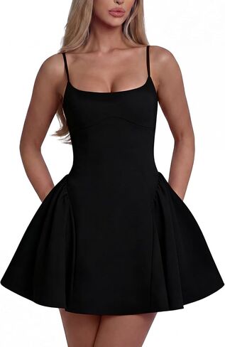 YMDUCH Women's Sexy Sleeveless Adjustable Spaghetti Strap A-Line Mini Party Prom Dress in Kuwait
