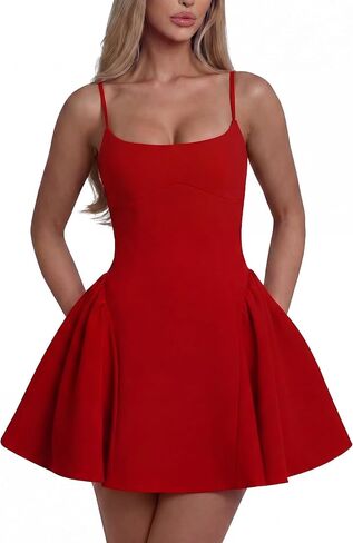 YMDUCH Women's Sexy Sleeveless Adjustable Spaghetti Strap A-Line Mini Party Prom Dress in Kuwait