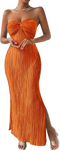 Women's Strapless Maxi Bodycon Dress for Summer Tie Back Split Beach Vacation Sexy for Wedding Guest Dresses in Saudi Arabia