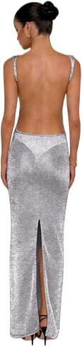 Women's Sexy Open Back Glitter Maxi Dress Sheer Mesh Beach Cover Up Dress Sleeveless Party Vacation Dresses in Kuwait