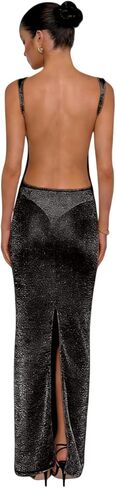 Women's Sexy Open Back Glitter Maxi Dress Sheer Mesh Beach Cover Up Dress Sleeveless Party Vacation Dresses in Kuwait