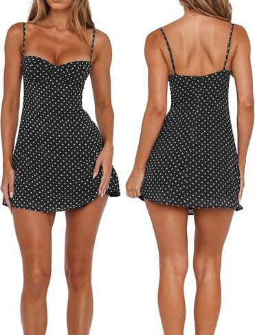Women’s Polka Dot Y2K Dress Spaghetti Strap No Bust Underwire Trendy Outfits Backless A-Line Pullover Short Dress in Saudi Arabia
