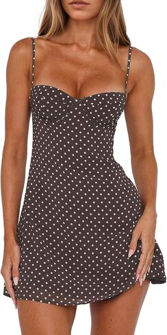 Women’s Polka Dot Y2K Dress Spaghetti Strap No Bust Underwire Trendy Outfits Backless A-Line Pullover Short Dress in Saudi Arabia
