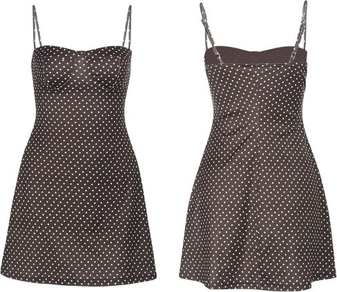 Women’s Polka Dot Y2K Dress Spaghetti Strap No Bust Underwire Trendy Outfits Backless A-Line Pullover Short Dress in Saudi Arabia
