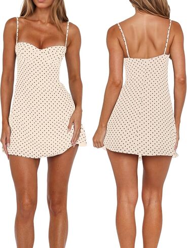 Women’s Polka Dot Y2K Dress Spaghetti Strap No Bust Underwire Trendy Outfits Backless A-Line Pullover Short Dress in Saudi Arabia