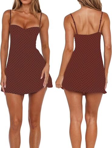 Women’s Polka Dot Y2K Dress Spaghetti Strap No Bust Underwire Trendy Outfits Backless A-Line Pullover Short Dress in Saudi Arabia