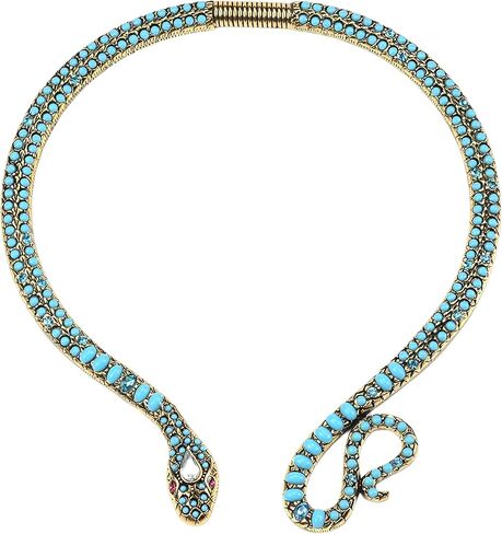 14K Gold Filled Snake Necklace For Women And Men, 925 Sterling Silver Vintage Egyptian Gorgeous Wild Serpent Rhinestone Blue Turquoise Snake Neck Choker Necklace, Reputation Necklace in Kuwait