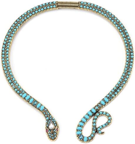 14K Gold Filled Snake Necklace For Women And Men, 925 Sterling Silver Vintage Egyptian Gorgeous Wild Serpent Rhinestone Blue Turquoise Snake Neck Choker Necklace, Reputation Necklace in Kuwait