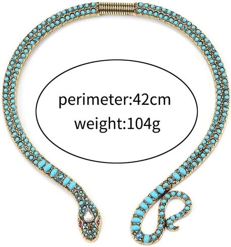 14K Gold Filled Snake Necklace For Women And Men, 925 Sterling Silver Vintage Egyptian Gorgeous Wild Serpent Rhinestone Blue Turquoise Snake Neck Choker Necklace, Reputation Necklace in Kuwait