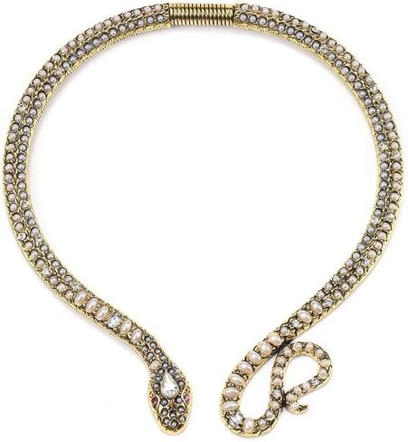 14K Gold Filled Snake Necklace For Women And Men, 925 Sterling Silver Vintage Egyptian Gorgeous Wild Serpent Rhinestone Blue Turquoise Snake Neck Choker Necklace, Reputation Necklace in Kuwait