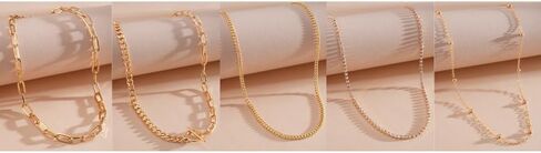 Layered Gold Chain Necklaces for Women 5-in-1 Stacked Paperclip Cuban Link Rhinestone Statement Choker Jewelry in Saudi Arabia