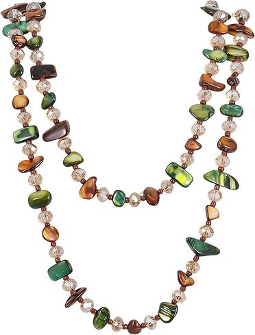 Vintage Layered Beaded Necklace for Women Long Irregular Chunky Beads Necklace for Earth Cloth Bohemian Amber Handmade Necklace Boho Green Glass Beads Necklace for Beach Earthy Jewelry Accessories in Saudi Arabia