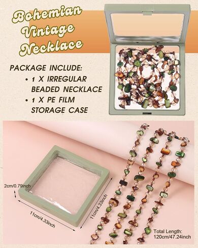 Vintage Layered Beaded Necklace for Women Long Irregular Chunky Beads Necklace for Earth Cloth Bohemian Amber Handmade Necklace Boho Green Glass Beads Necklace for Beach Earthy Jewelry Accessories in Saudi Arabia