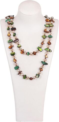 Vintage Layered Beaded Necklace for Women Long Irregular Chunky Beads Necklace for Earth Cloth Bohemian Amber Handmade Necklace Boho Green Glass Beads Necklace for Beach Earthy Jewelry Accessories in Saudi Arabia