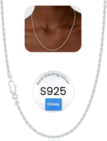 925 Sterling Silver Chain Necklace for Women, 2MM Rope Chains Silver Chain for Women Sturdy Sterling Silver Necklace, 22 Inch in Kuwait