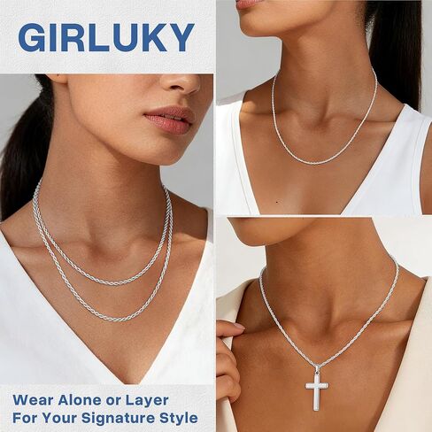 925 Sterling Silver Chain Necklace for Women, 2MM Rope Chains Silver Chain for Women Sturdy Sterling Silver Necklace, 22 Inch in Kuwait
