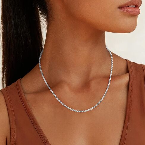 925 Sterling Silver Chain Necklace for Women, 2MM Rope Chains Silver Chain for Women Sturdy Sterling Silver Necklace, 22 Inch in Kuwait