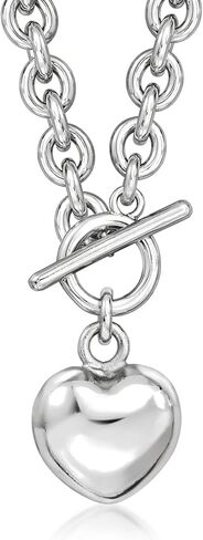 Ross-Simons Italian Rhodium-Plated Heart Toggle Necklace in Kuwait