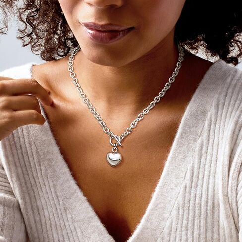 Ross-Simons Italian Rhodium-Plated Heart Toggle Necklace in Kuwait