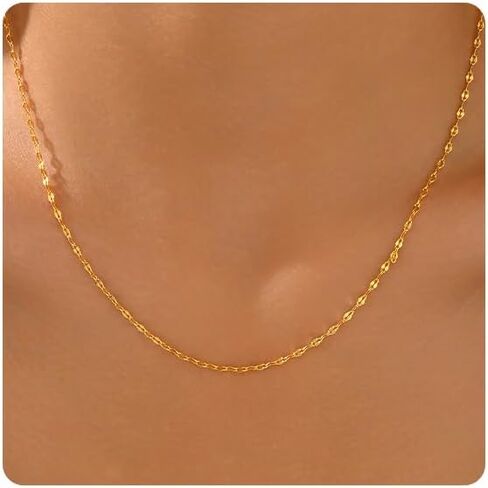 18K Gold Plated Chain Necklace for Women, Dainty Simple Thin Cable/Twisted Rope/Lip/Box/Paperclip/Satellite/Ball Chain, Hypoallergenic Everyday Trendy Jewelry in Saudi Arabia