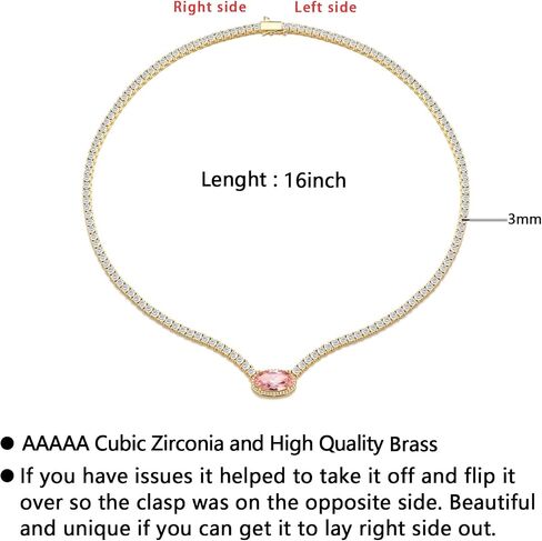 BREN Pendant Tennis Necklace for Women Men, 3mm 4 Prong 18K White/Yellow Gold Plated 16/18 inches Oval Cut Pink Pendant Cubic Zirconia Dainty Chain Jewelry Gift in Saudi Arabia