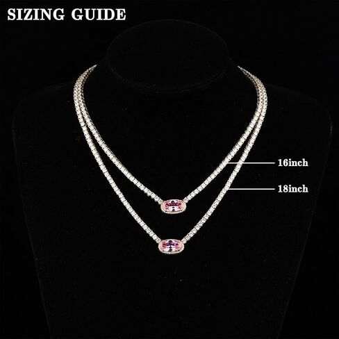 BREN Pendant Tennis Necklace for Women Men, 3mm 4 Prong 18K White/Yellow Gold Plated 16/18 inches Oval Cut Pink Pendant Cubic Zirconia Dainty Chain Jewelry Gift in Saudi Arabia