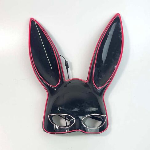 Bunny Half Face Mask, Glowing Rabbit Mask Accessory for Halloween Party Supplies Pink and White Lights in Kuwait