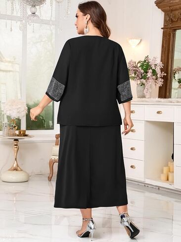 CYCLAMEN Plus Size Mother of The Bride Formal Dress Chiffon Overlay with Sparkly Rhinestones A-line Dress Wedding Guest Gown in Kuwait