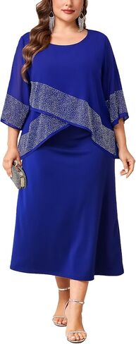 CYCLAMEN Plus Size Mother of The Bride Formal Dress Chiffon Overlay with Sparkly Rhinestones A-line Dress Wedding Guest Gown in Kuwait