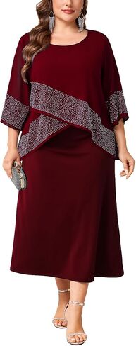 CYCLAMEN Plus Size Mother of The Bride Formal Dress Chiffon Overlay with Sparkly Rhinestones A-line Dress Wedding Guest Gown in Kuwait
