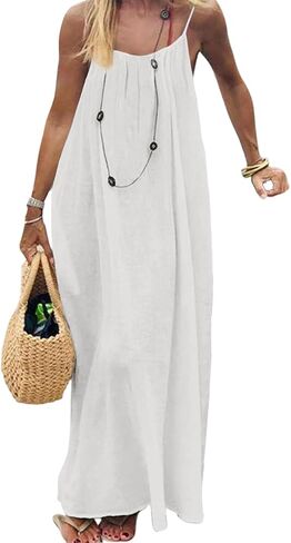 Women's Backless Dress Spaghetti Strap Maxi Dress Summer Casual Flowy Vacation Beach Sundress in Saudi Arabia