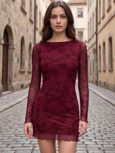 Women 2026 Bodycon Mini Dress Long Sleeve Crew Neck Slim Fit Short Dress Casual Going Out Dress Fashion Streetwear Outfit in Kuwait