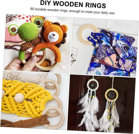 Veemoon 60pcs Wooden Hanging Ring Set Cafe Curtain Rings Handbag Hooks Decorative DIY Craft Supplies in Kuwait