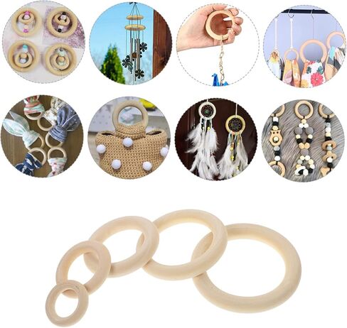 Veemoon 60pcs Wooden Hanging Ring Set Cafe Curtain Rings Handbag Hooks Decorative DIY Craft Supplies in Kuwait