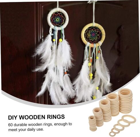 Angoily 60pcs DIY Wooden Rings for Handbag and Curtain Connectors Natural Buckle Rings Crafting Accessories for Home Decoration and Bag Making in Kuwait
