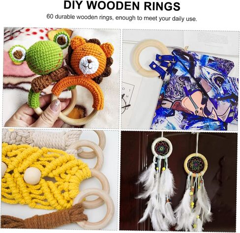 Angoily 60pcs DIY Wooden Rings for Handbag and Curtain Connectors Natural Buckle Rings Crafting Accessories for Home Decoration and Bag Making in Kuwait