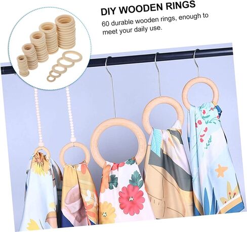 Angoily 60pcs DIY Wooden Rings for Handbag and Curtain Connectors Natural Buckle Rings Crafting Accessories for Home Decoration and Bag Making in Kuwait