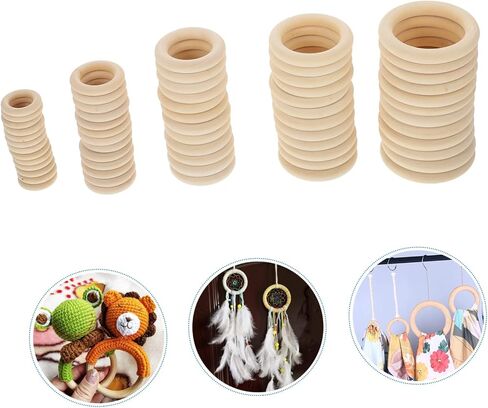DOITOOL 60Pcs Wooden Curtain Rings Natural Rings for DIY Handbag Crafts for Home Decor Rustic Style in Kuwait