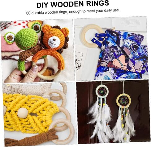 DOITOOL 60Pcs Wooden Curtain Rings Natural Rings for DIY Handbag Crafts for Home Decor Rustic Style in Kuwait