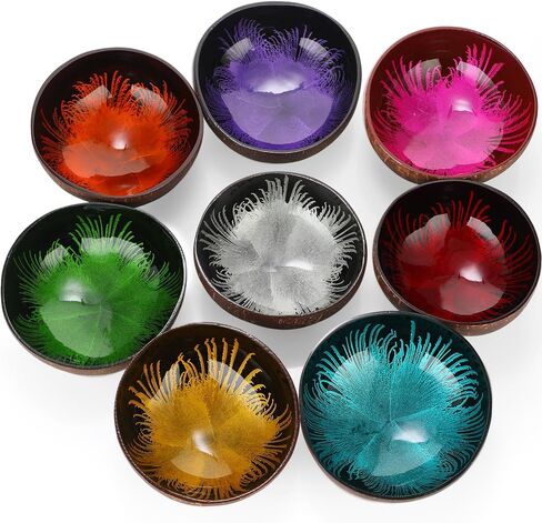 Maxcheck 8 Pcs Decorative Coconut Bowl Natural Coconut Shell Candy Dish Colored Polished Holder for Decoration Storage Acai Key Salad Yogurt Smoothie Nuts Dessert Fruits Dry Snack Home Office Kitchen in Kuwait